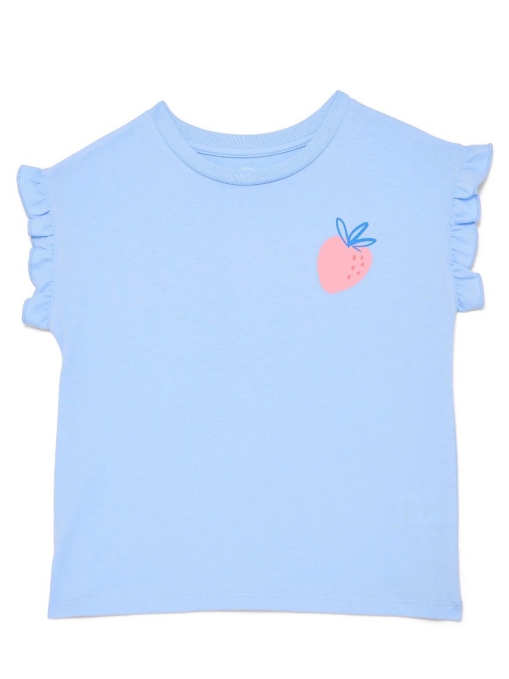 Blue Strawberry Graphic Ruffle Sleeve Kids Tee